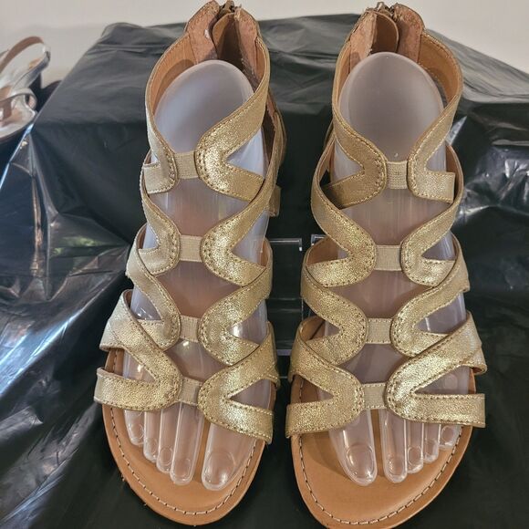 Cloudwalkers Gina Gold Metallic Sandals Galdiator Womens Sz 8 Zip Back - Picture 1 of 11